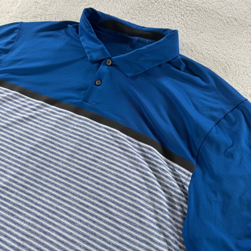 Y2K Tiger Woods Nike‎ Dri-Fit Blue Striped Athletic Stretch Polo Golf Shirt XL